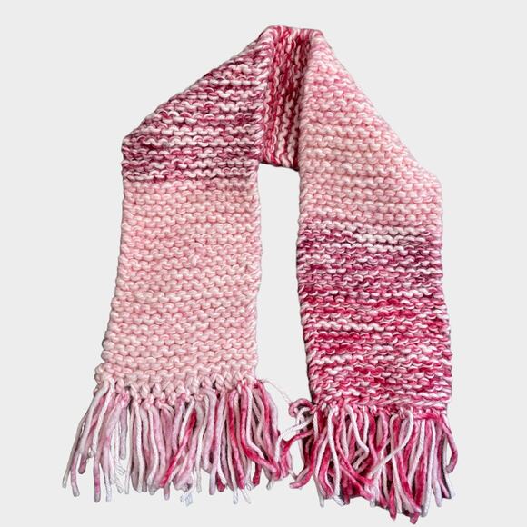 Handknit Pink Winter Scarf with Fringe Rectangel Color Block Varigated 5" x 36" - Picture 1 of 5